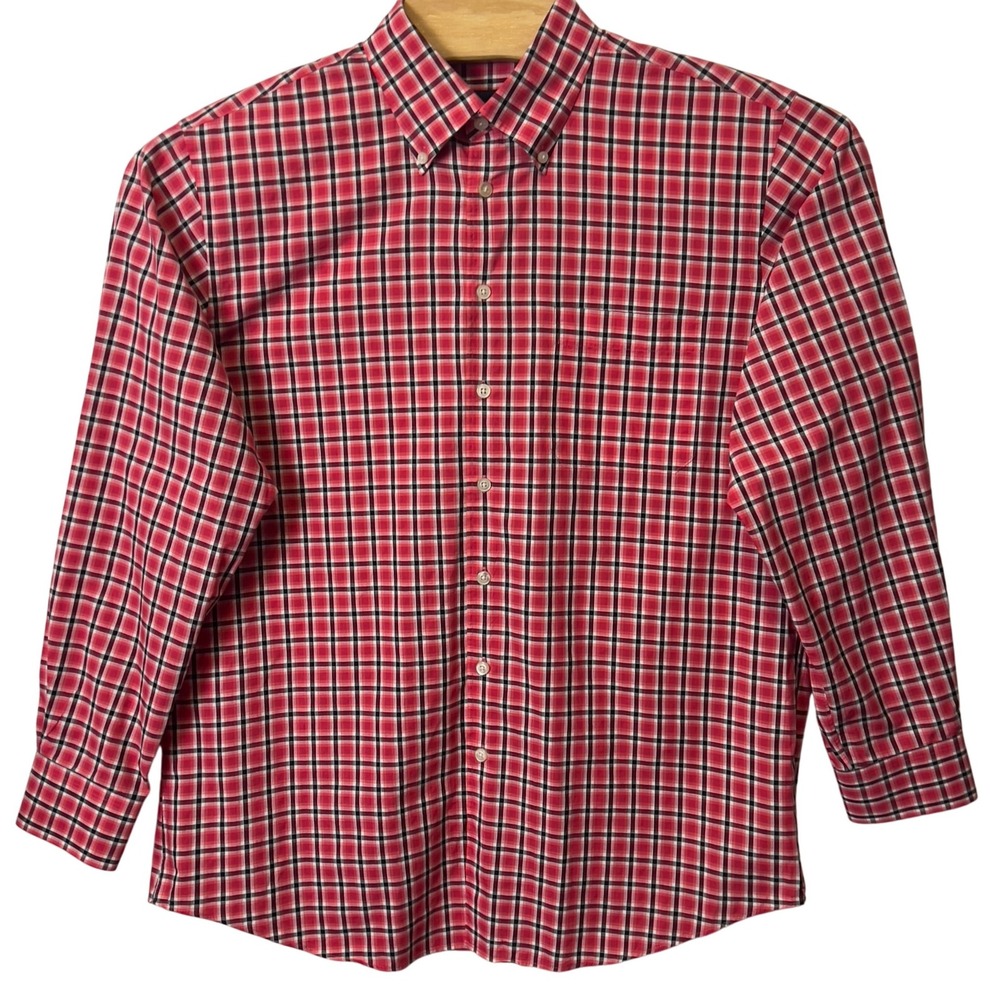 Scott Barber Red Plaid Button Down Shirt Long Sleeve Size Large‎ Pocket Cotton